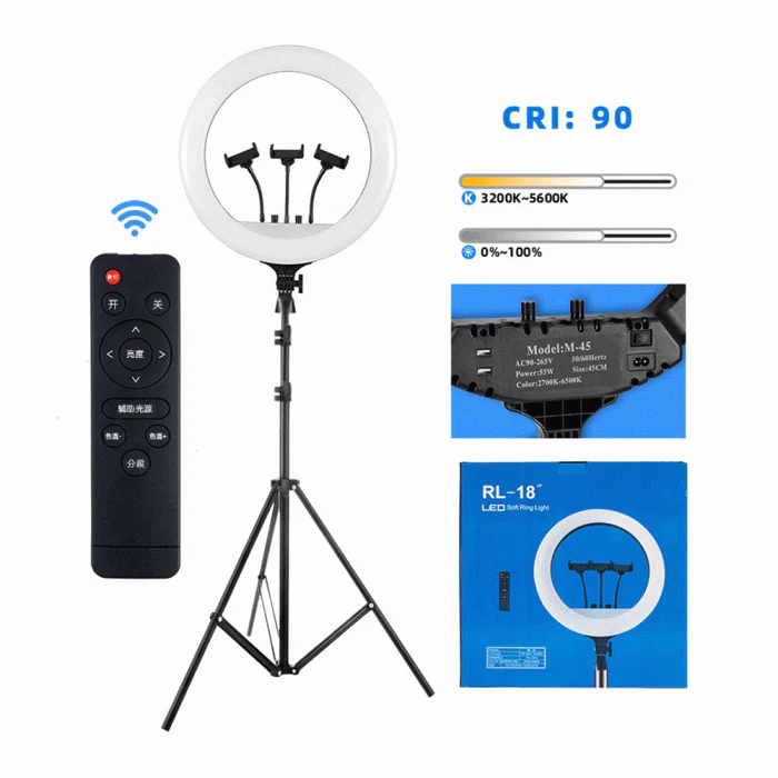RL-18 Ring Light with Remote Control 3 Phone Holder for photography and videography - Image 4