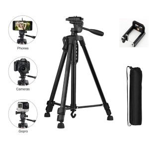 Professional  Aluminium Alloy (Metal) Tripod 3366 Stand Heavy Quality for Phone DSLR Camera Video (FREE Tripod Bag)