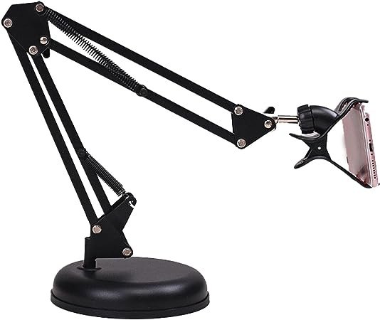 Overhead Phone Video Stand Chrom lives Overhead Phone Mount Stand Desktop Articulating Arm Phone Table Top Stand with Base Adjustable 360° Cell Phone Holder Tablet Stand - Image 4