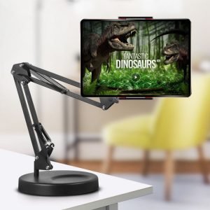 Overhead Phone Video Stand Chrom lives Overhead Phone Mount Stand Desktop Articulating Arm Phone Table Top Stand with Base Adjustable 360° Cell Phone Holder Tablet Stand