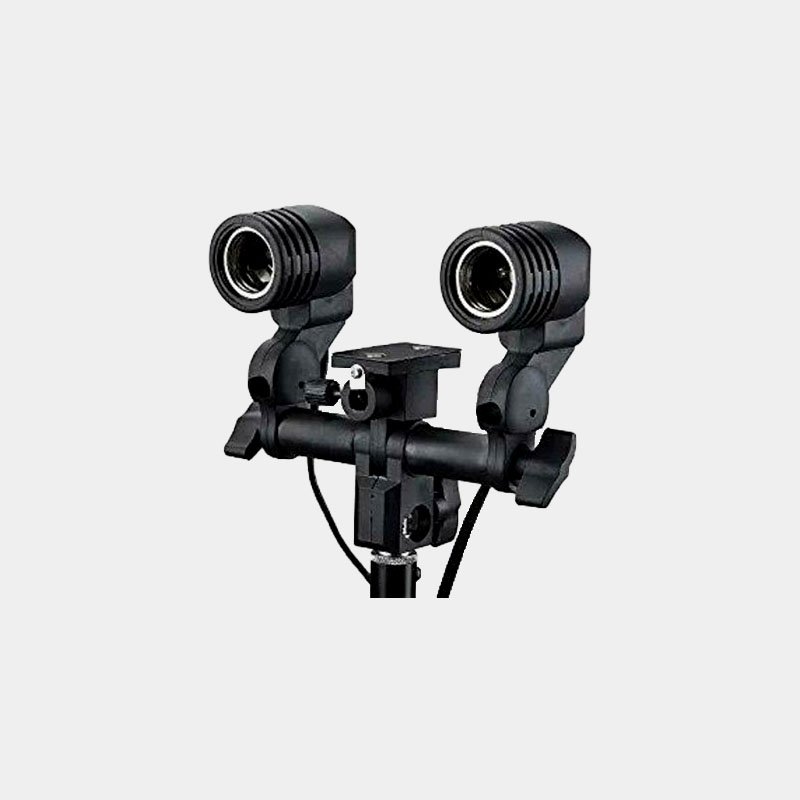 E27 Double Light Socket with Light Stand Swivel Mount & Umbrella Holder for Photography, Film, & Video Studio